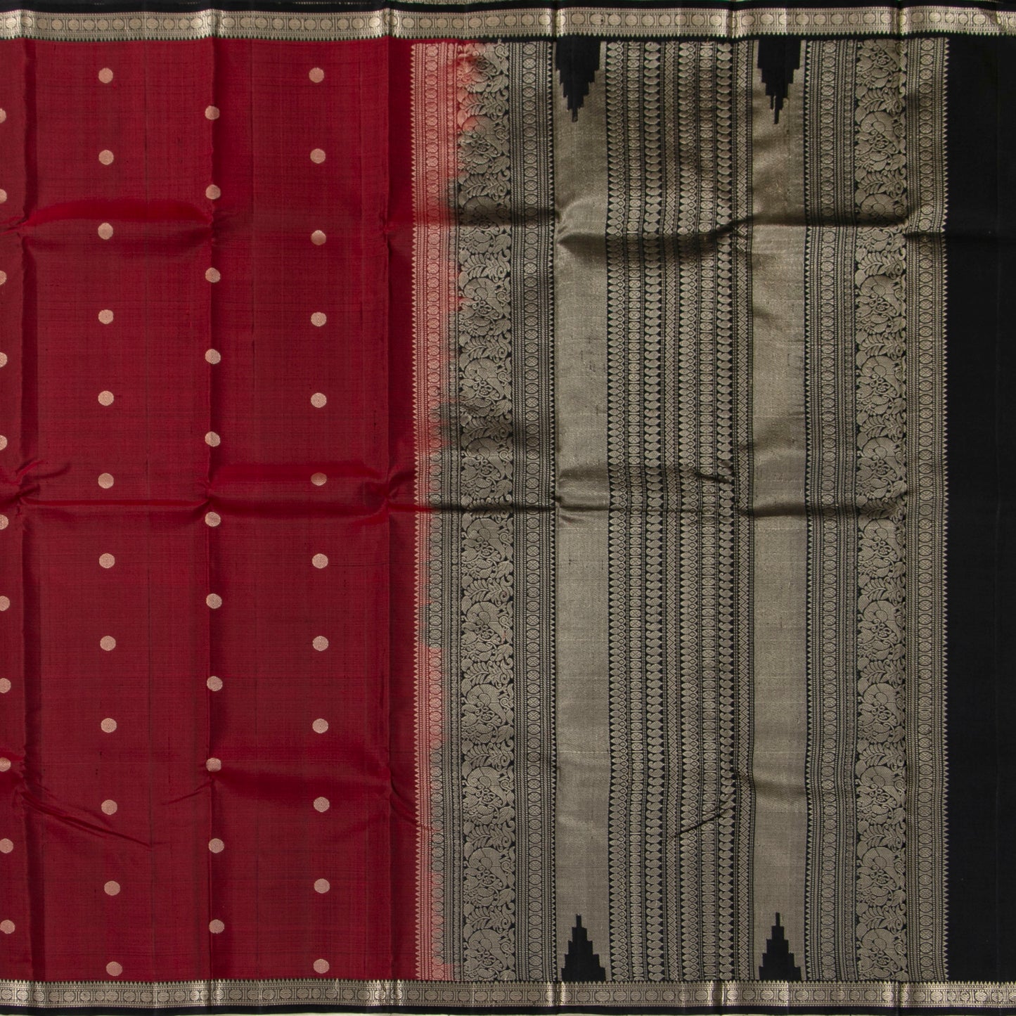 Maroon And Black Kanchipuram Silk Saree With Silver Zari For Party Wear PV RM 470