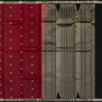 Maroon And Black Kanchipuram Silk Saree With Silver Zari For Party Wear PV RM 470