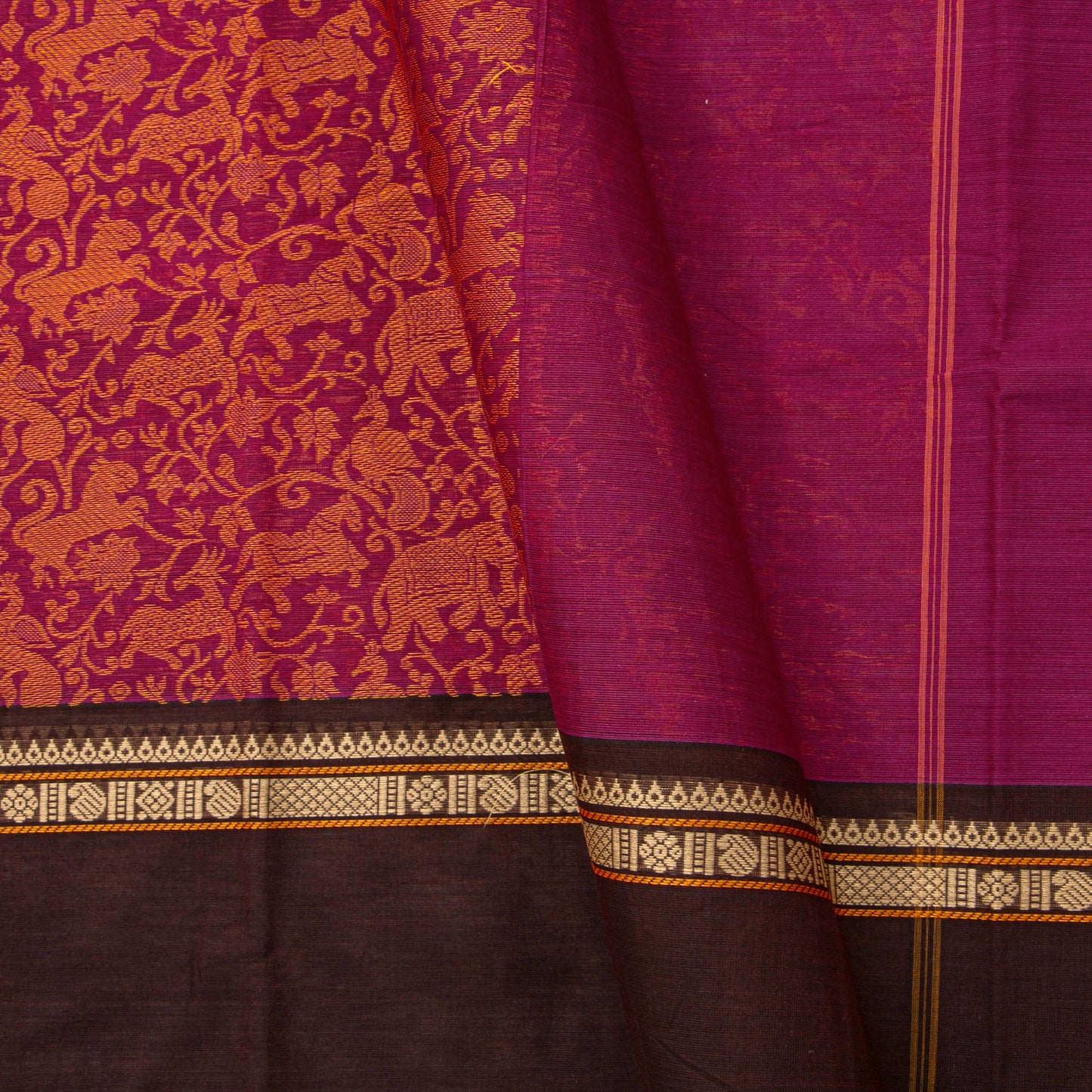 Pink And Brown Kanchi Cotton Saree Vanasingaram For Festive Wear PV MM KC 953 - Cotton Saree - Panjavarnam PV MM KC 953