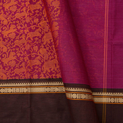 Pink And Brown Kanchi Cotton Saree Vanasingaram For Festive Wear PV MM KC 953 - Cotton Saree - Panjavarnam PV MM KC 953