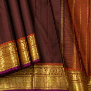 Brown And Rust Kanchipuram Silk Saree For Festive Wear PV J 1418