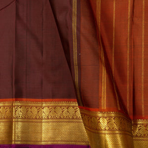 Brown And Rust Kanchipuram Silk Saree For Festive Wear PV J 1418