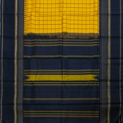 Yellow And Black Kanchipuram Silk Saree With No Zari For Office Wear PV RM NZ 475