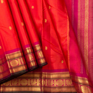 Orange And Pink Kanchipuram Silk Saree With Zari Buttas For Festive Wear PV J 954
