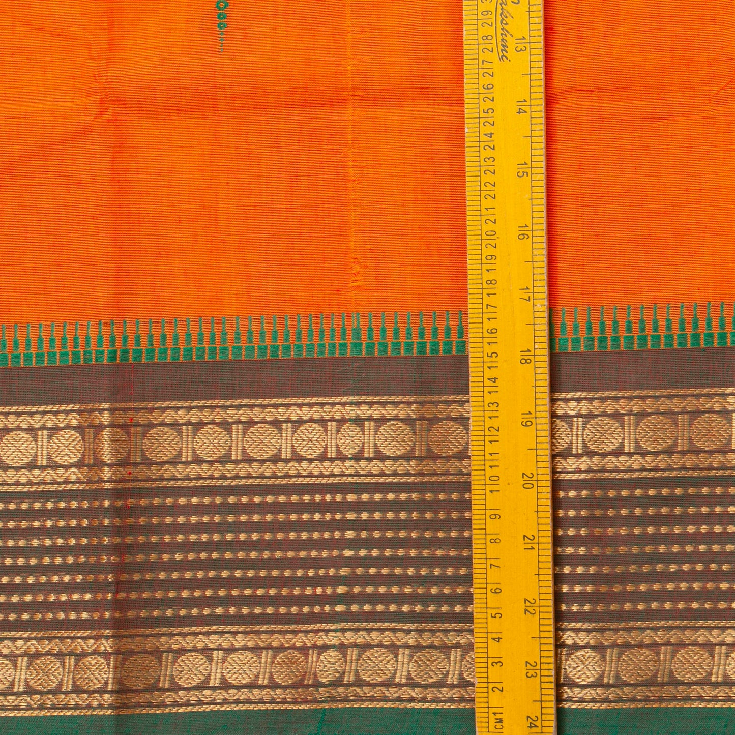 Orange And Green Kanchi Cotton Saree For Festive Wear PV MM KC 851 - Cotton Saree - Panjavarnam PV MM KC 851