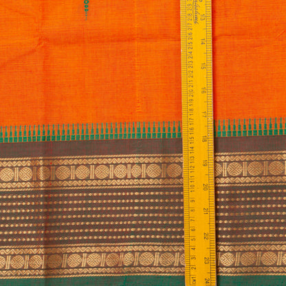 Orange And Green Kanchi Cotton Saree For Festive Wear PV MM KC 851 - Cotton Saree - Panjavarnam PV MM KC 851