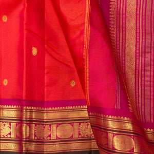 Orange And Pink Kanchipuram Silk Saree With Zari Buttas For Festive Wear PV J 954