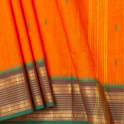 Orange And Green Kanchi Cotton Saree For Festive Wear PV MM KC 851 - Cotton Saree - Panjavarnam PV MM KC 851