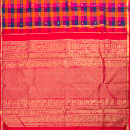 Multi Coloured Checks Kanchipuram Silk Saree For Festive Wear PV RM 493