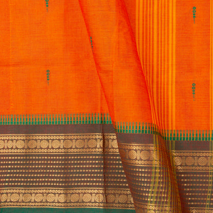 Orange And Green Kanchi Cotton Saree For Festive Wear PV MM KC 851 - Cotton Saree - Panjavarnam PV MM KC 851