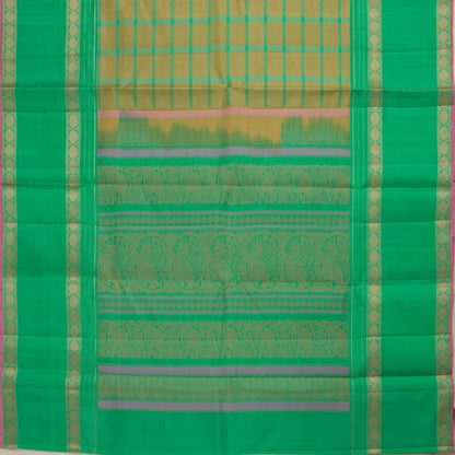 Beige And Sea Green Kanchipuram Silk Saree  For Festive Wear PV RM NZ 484