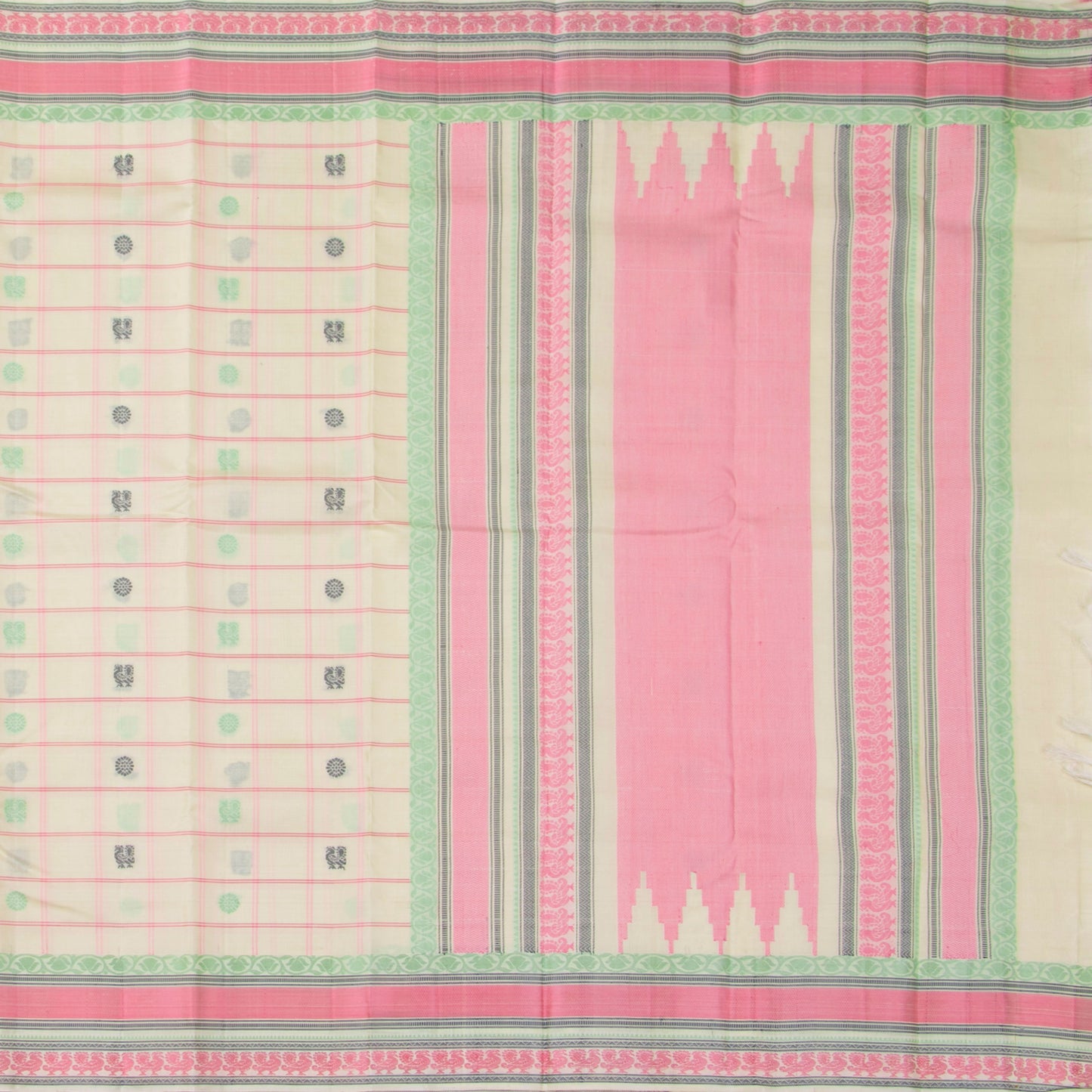 Off White Kanchipuram Silk Saree With No Zari For Office Wear PV RM NZ 486