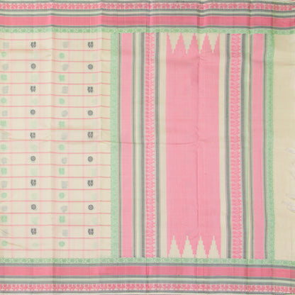 Off White Kanchipuram Silk Saree With No Zari For Office Wear PV RM NZ 486