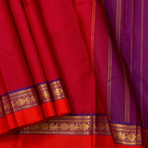 Red And Violet Kanchipuram Silk Saree For Festive Wear PV J 720