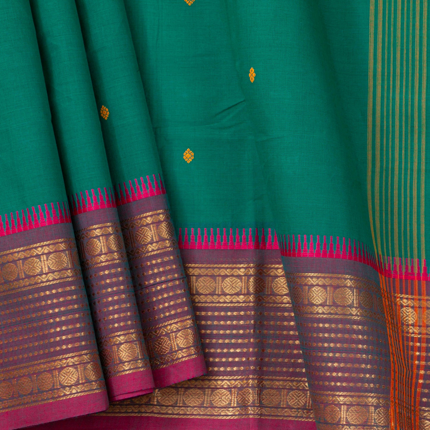 Teal And Pink Kanchi Cotton Saree For Festive Wear PV MM KC 846 - Cotton Saree - Panjavarnam PV MM KC 846