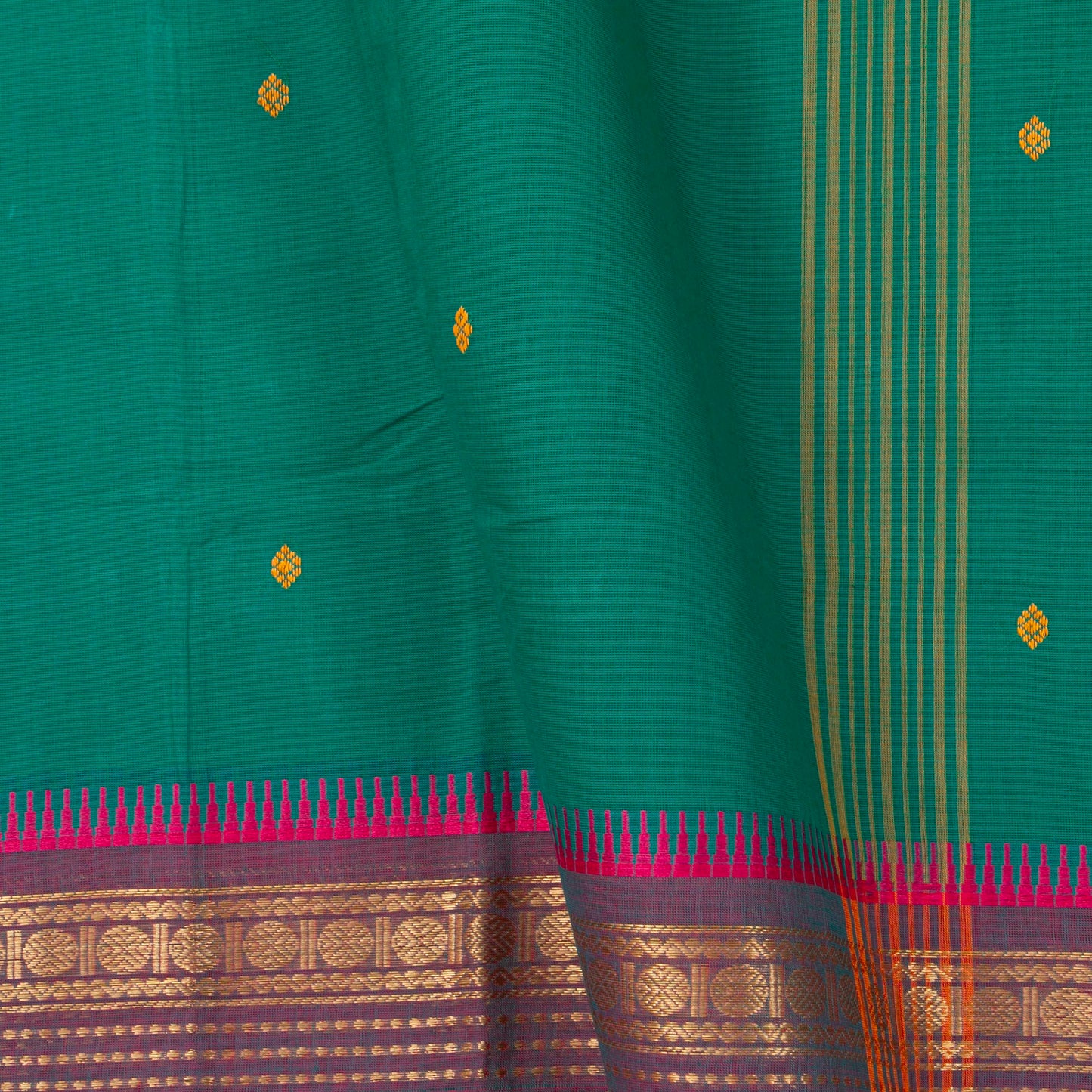 Teal And Pink Kanchi Cotton Saree For Festive Wear PV MM KC 846 - Cotton Saree - Panjavarnam PV MM KC 846