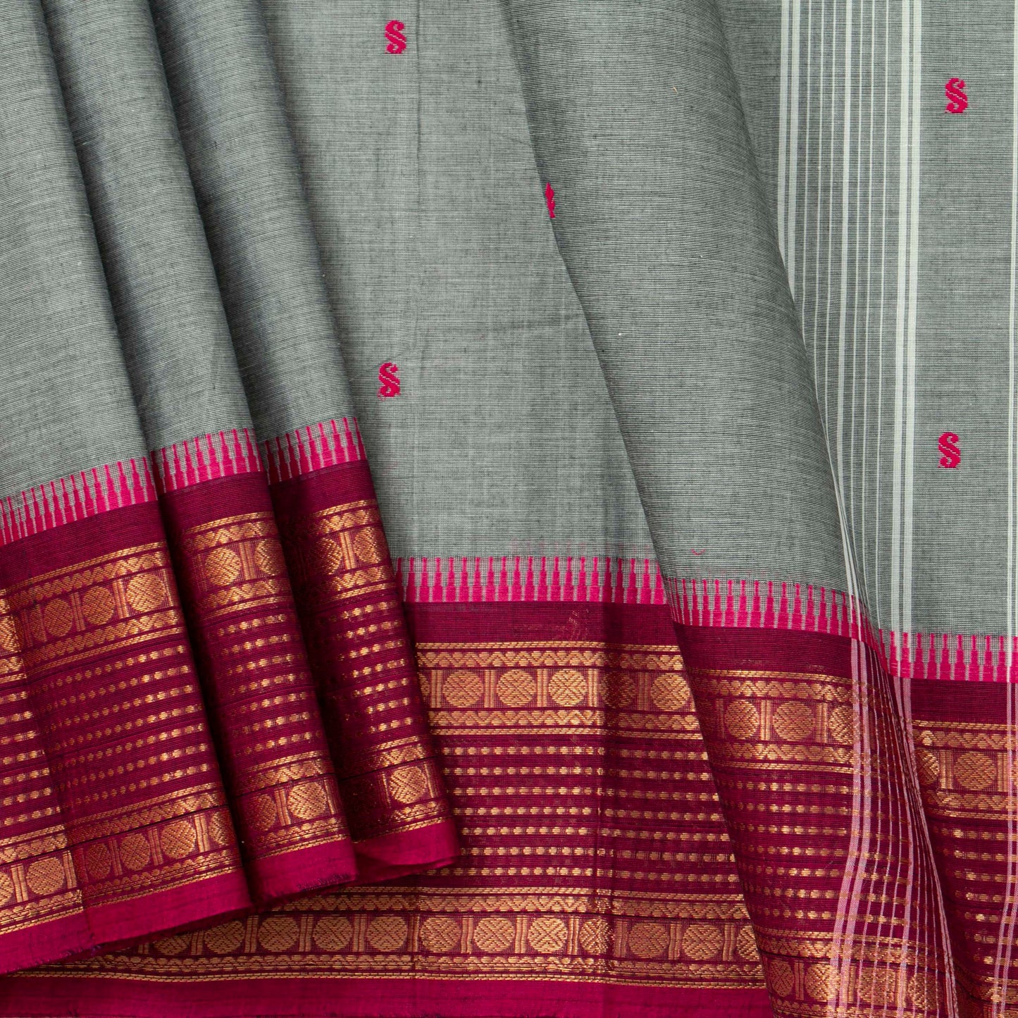 Grey And Magenta Kanchi Cotton Saree For Festive Wear PV MM KC 844