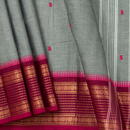 Grey And Magenta Kanchi Cotton Saree For Festive Wear PV MM KC 844