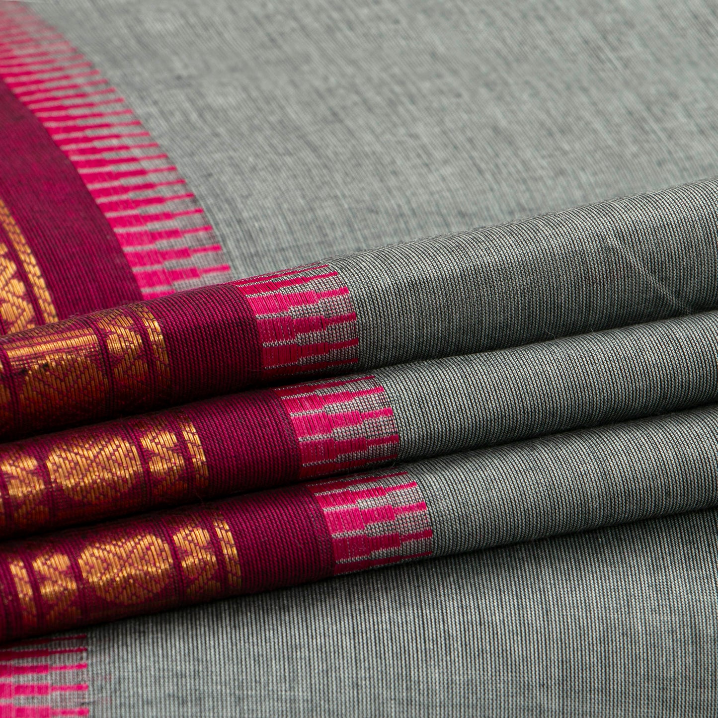 Grey And Magenta Kanchi Cotton Saree For Festive Wear PV MM KC 844
