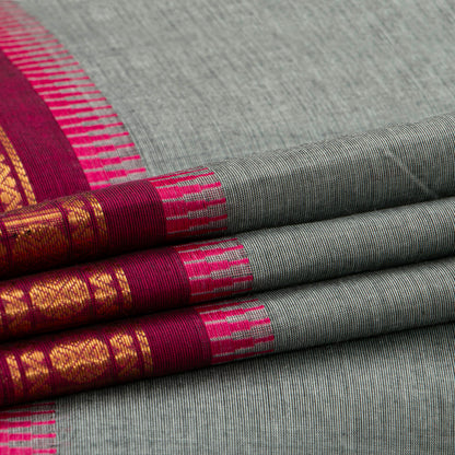 Grey And Magenta Kanchi Cotton Saree For Festive Wear PV MM KC 844