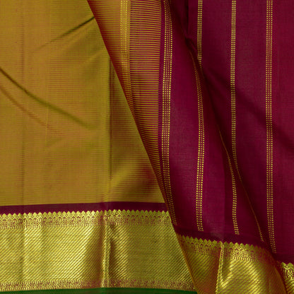 Mustard And Maroon Kanchipuram Silk Saree For Festive Wear PV J 933
