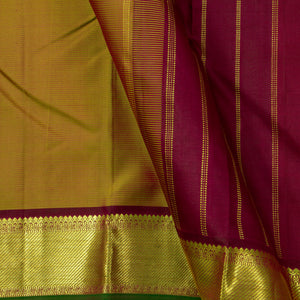 Mustard And Maroon Kanchipuram Silk Saree For Festive Wear PV J 933