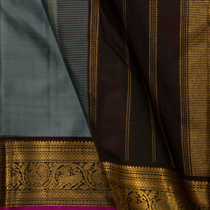 Grey And Brown  Kanchipuram Silk Saree For Festive Wear PV J 1800