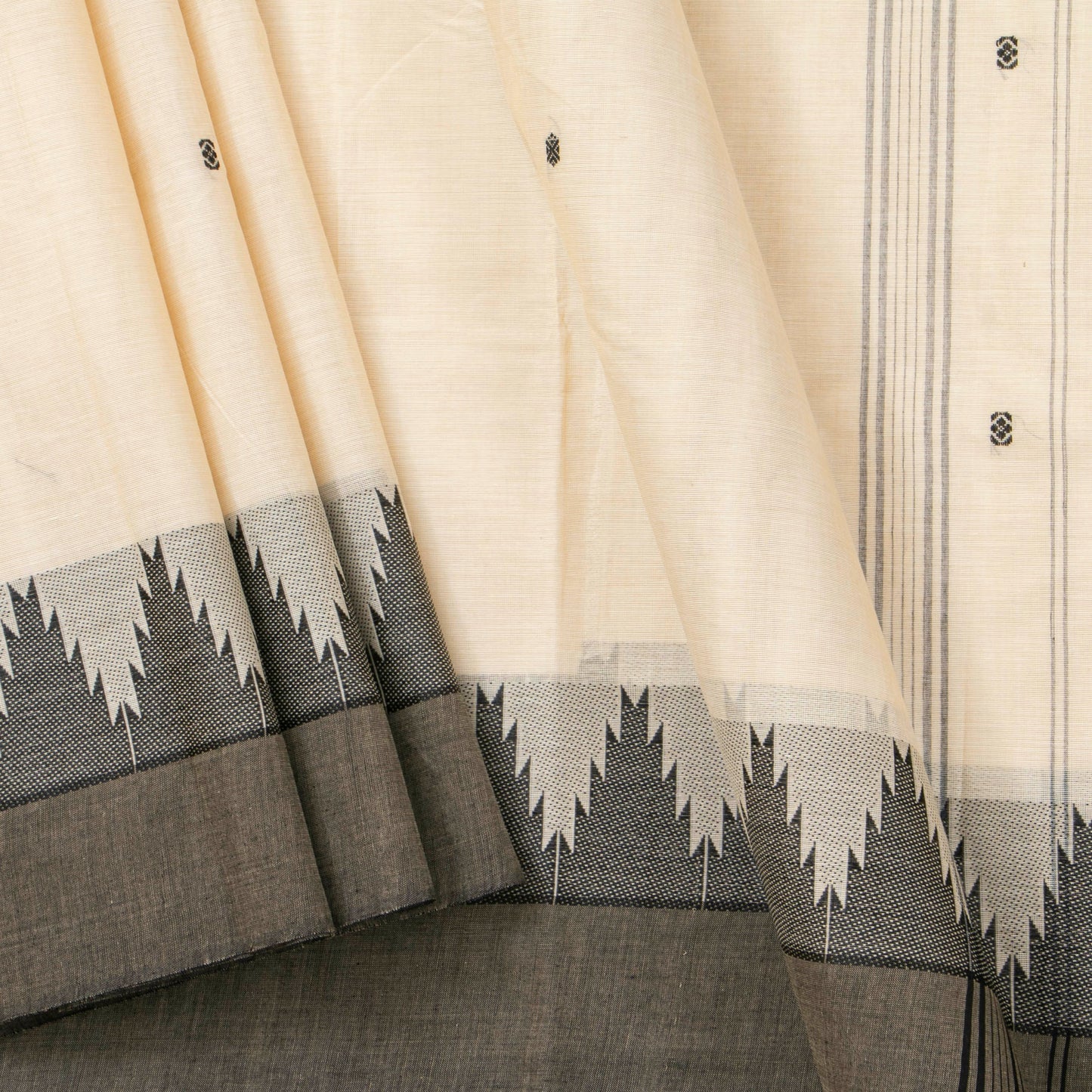 Off White And Black Kanchi Cotton Saree For Office Wear PV MM KC 845