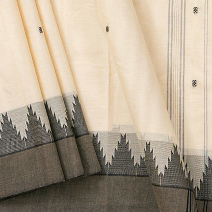 Off White And Black Kanchi Cotton Saree For Office Wear PV MM KC 845