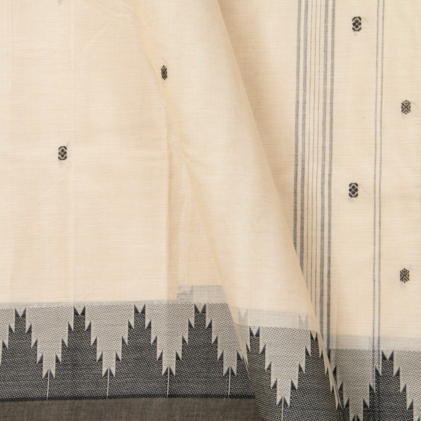 Off White And Black Kanchi Cotton Saree For Office Wear PV MM KC 845