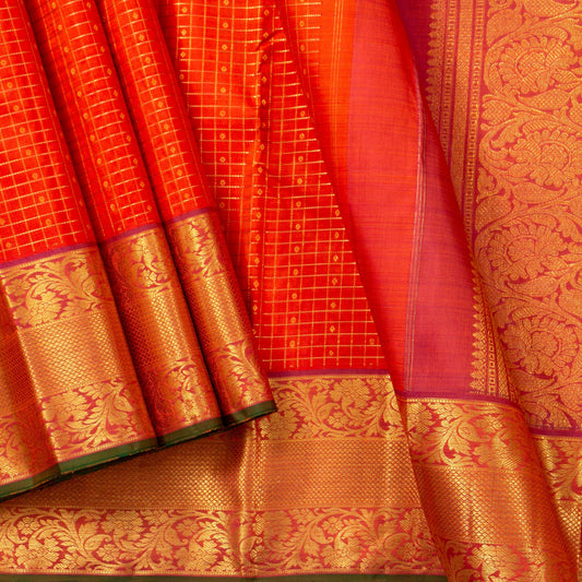 Orange Kanchipuram Silk Saree For Wedding Wear PV J 1514