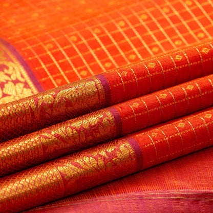 Orange Kanchipuram Silk Saree For Wedding Wear PV J 1514