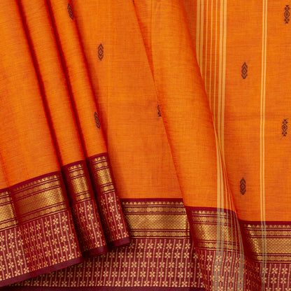 Orange And Maroon Kanchi Cotton Saree For Festive Wear PV MM KC 828 - Cotton Saree - Panjavarnam PV MM KC 828
