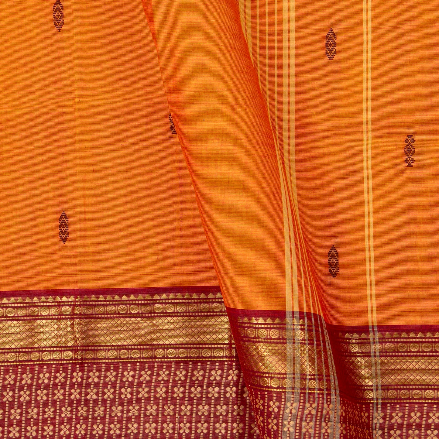 Orange And Maroon Kanchi Cotton Saree For Festive Wear PV MM KC 828 - Cotton Saree - Panjavarnam PV MM KC 828