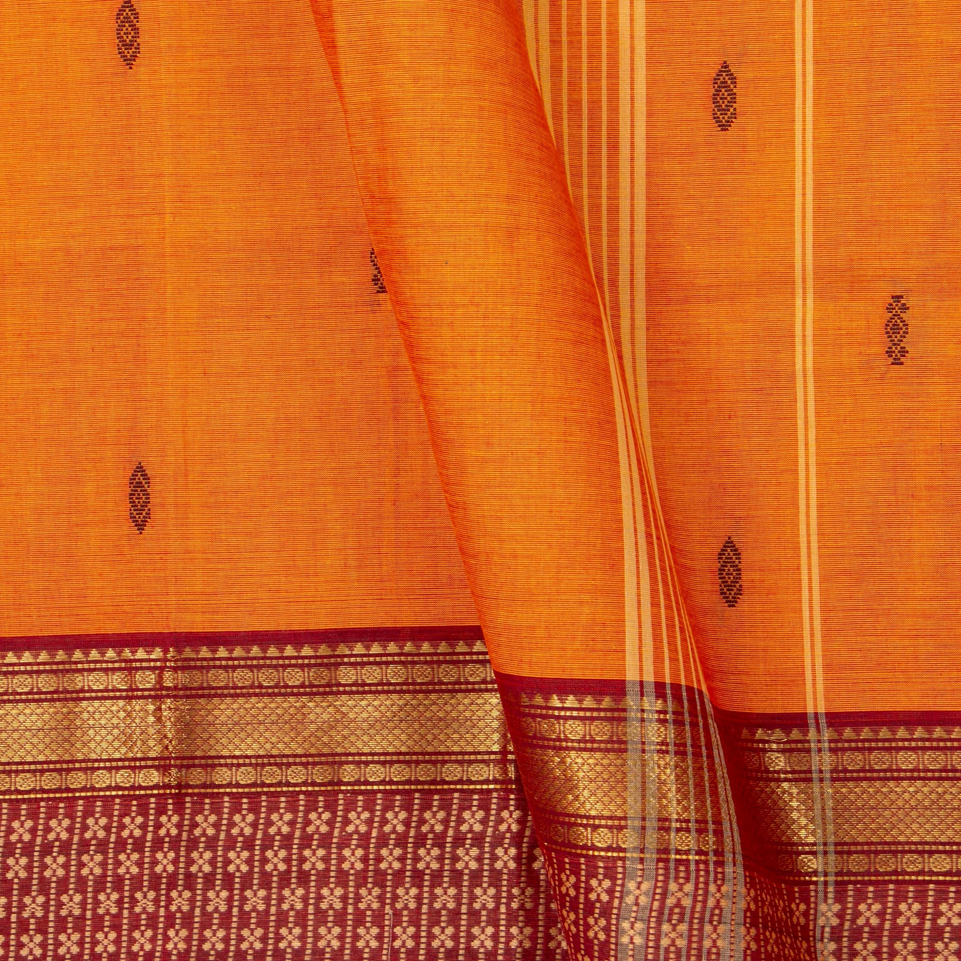 Orange And Maroon Kanchi Cotton Saree For Festive Wear PV MM KC 828 - Cotton Saree - Panjavarnam PV MM KC 828