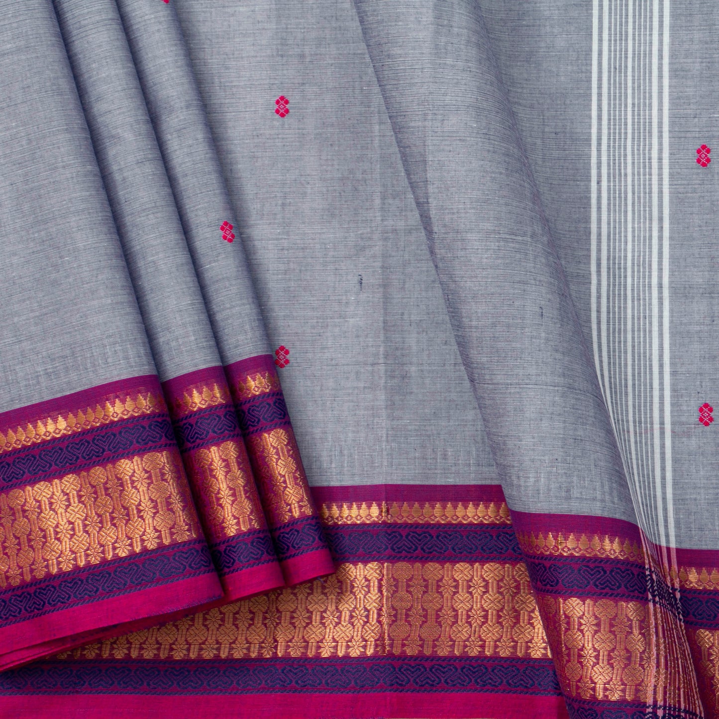 Grey And Pink Kanchi Cotton Saree For Festive Wear PV MM KC 843