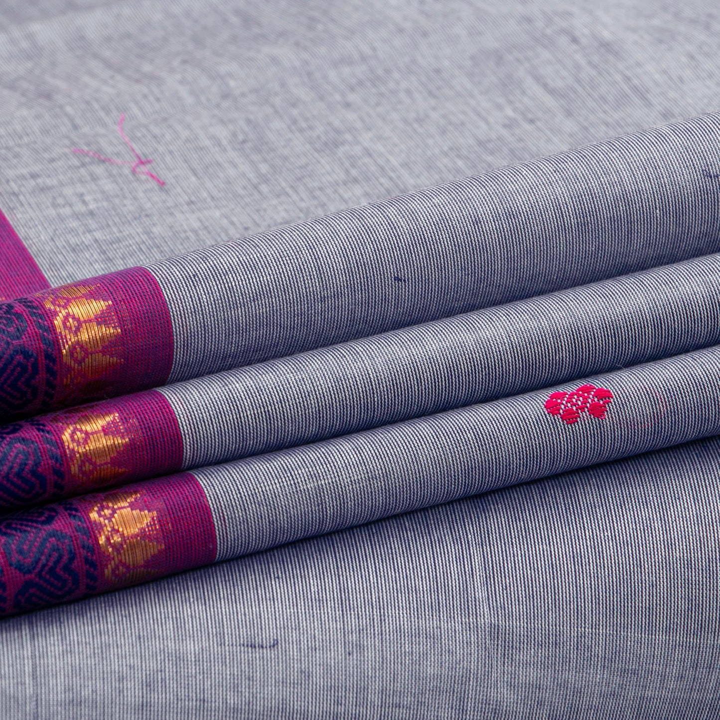 Grey And Pink Kanchi Cotton Saree For Festive Wear PV MM KC 843
