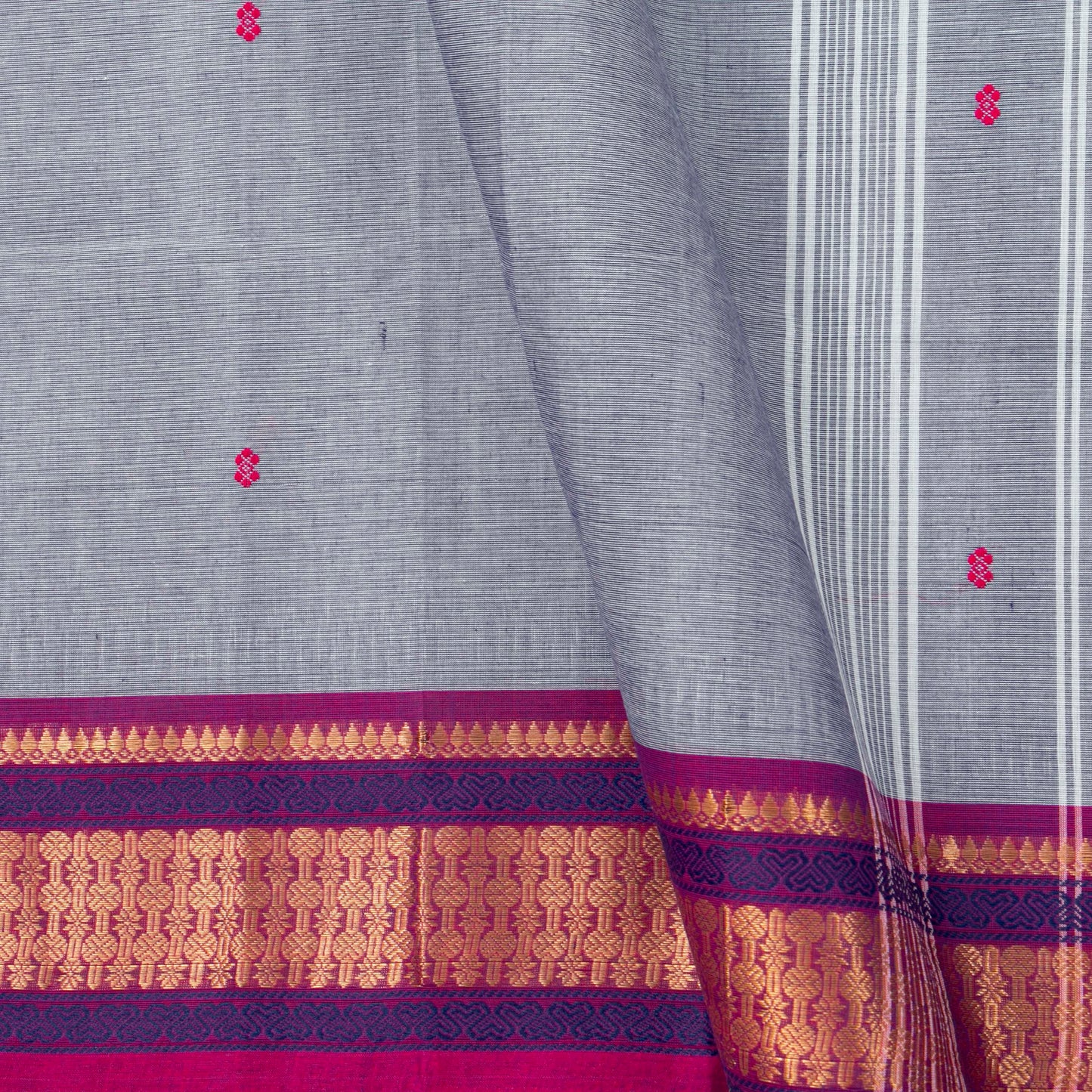 Grey And Pink Kanchi Cotton Saree For Festive Wear PV MM KC 843