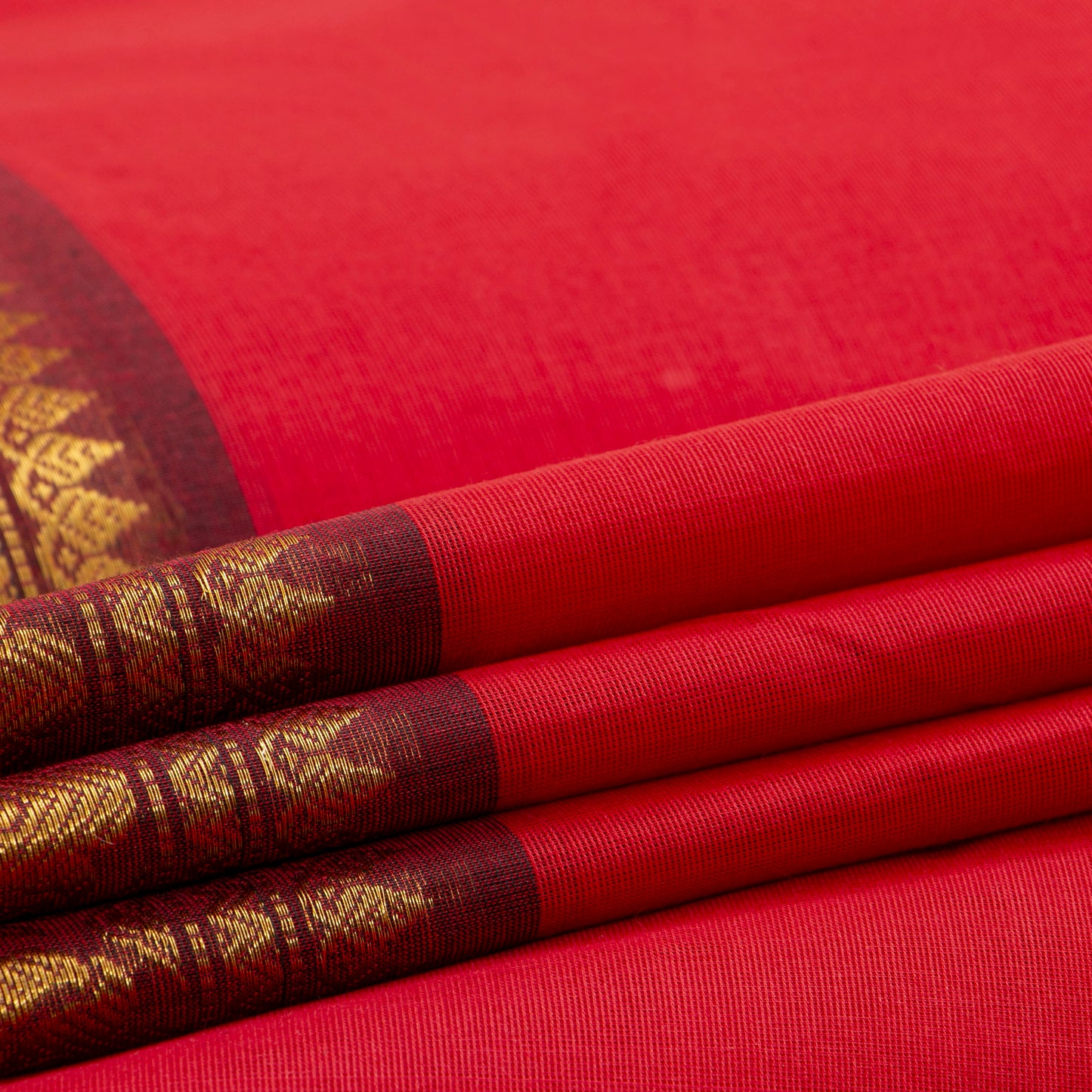 Red And Brown Kanchi Cotton Saree For Festive Wear PV MM KC 822 - Cotton Saree - Panjavarnam PV MM KC 822