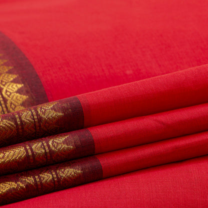 Red And Brown Kanchi Cotton Saree For Festive Wear PV MM KC 822 - Cotton Saree - Panjavarnam PV MM KC 822