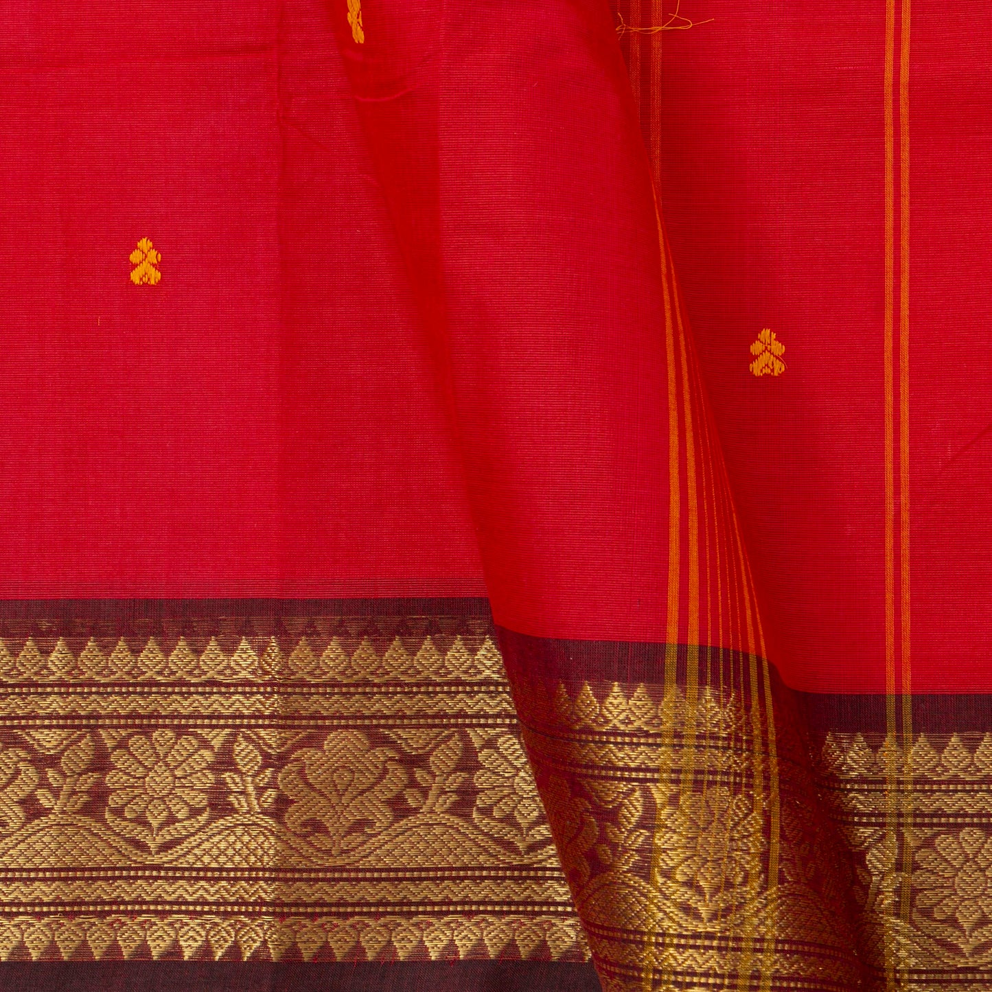 Red And Brown Kanchi Cotton Saree For Festive Wear PV MM KC 822 - Cotton Saree - Panjavarnam PV MM KC 822