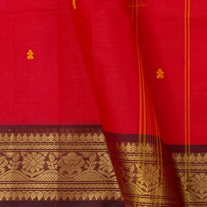 Red And Brown Kanchi Cotton Saree For Festive Wear PV MM KC 822 - Cotton Saree - Panjavarnam PV MM KC 822