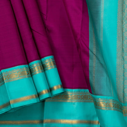 Magenta And Anandha Blue Kanchipuram Silk Saree For Festive Wear PV J 1784