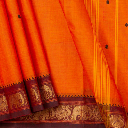 Orange And Brown Kanchi Cotton Saree For Festive Wear PV MM KC 837