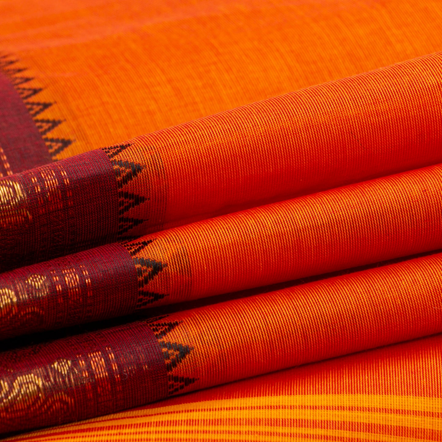 Orange And Brown Kanchi Cotton Saree For Festive Wear PV MM KC 837