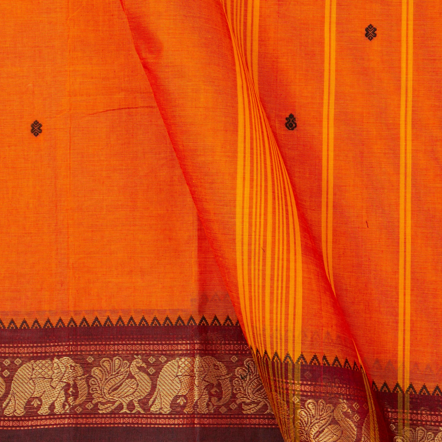 Orange And Brown Kanchi Cotton Saree For Festive Wear PV MM KC 837