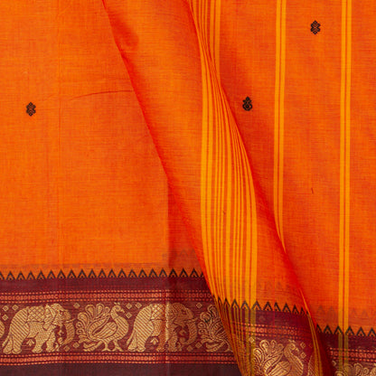 Orange And Brown Kanchi Cotton Saree For Festive Wear PV MM KC 837