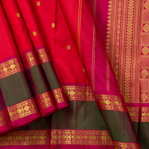 Red And Pink Kanchipuram Silk Saree For Wedding Wear PV J 1082