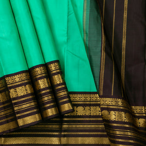 Aqua Green And Brown Kanchipuram Silk Saree For Wedding Wear PV J 349