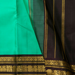 Aqua Green And Brown Kanchipuram Silk Saree For Wedding Wear PV J 349